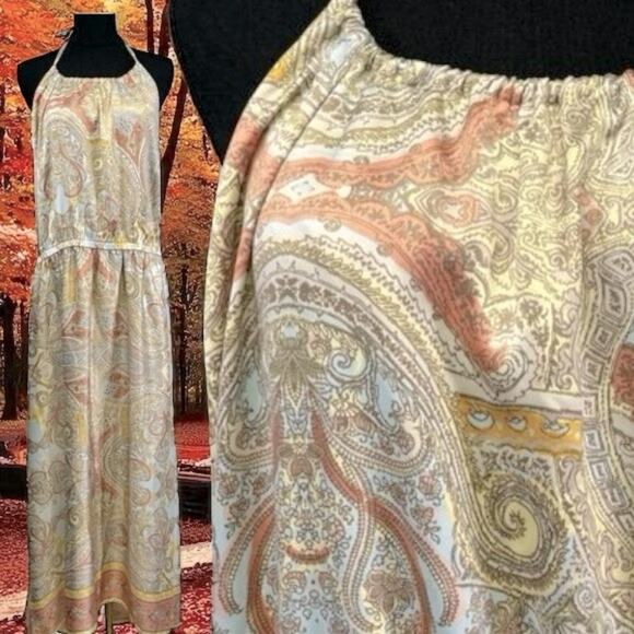 Lane Bryant NW0T Paisley Print Halter Neck Luxe Satin Maxi Dress Size 2O - Picture 3 of 6